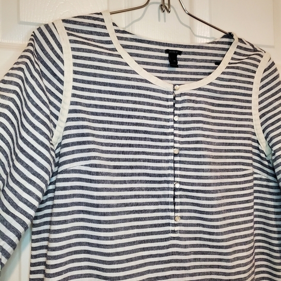 J. Crew Womens Sz XS Long Sleeve Tunic Blouse Linen Blend Striped Black White - Picture 3 of 13
